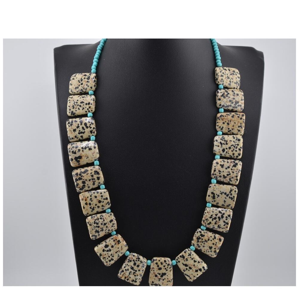 Navajo Mary W Roanhorse Carved Square Dalmatian Jasper Necklace